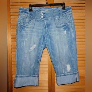 Womens Stone Washed Ripped Jean Shorts Size 13 Zippered with Button Up Waist